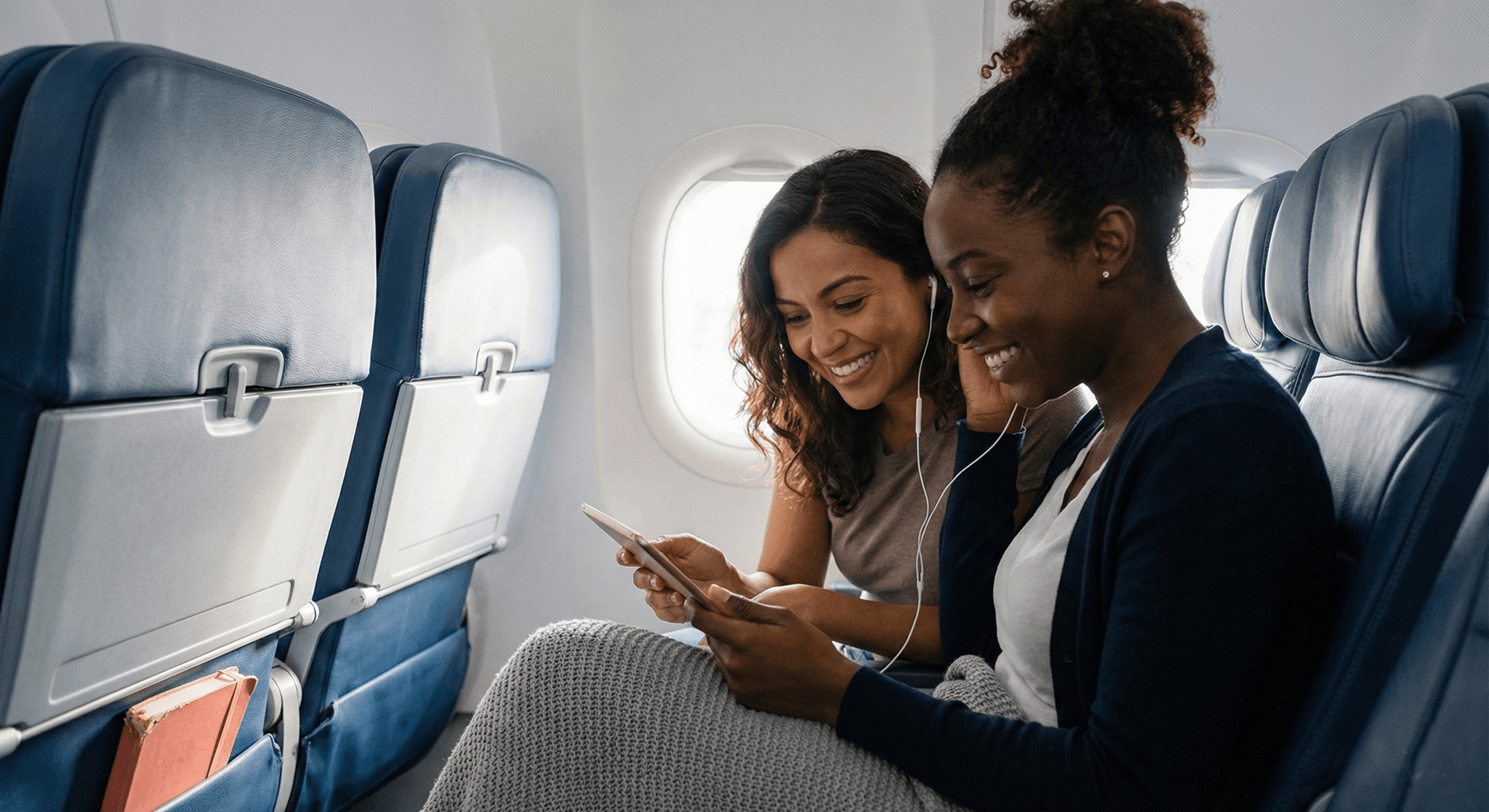 Friends enjoying their flight together
