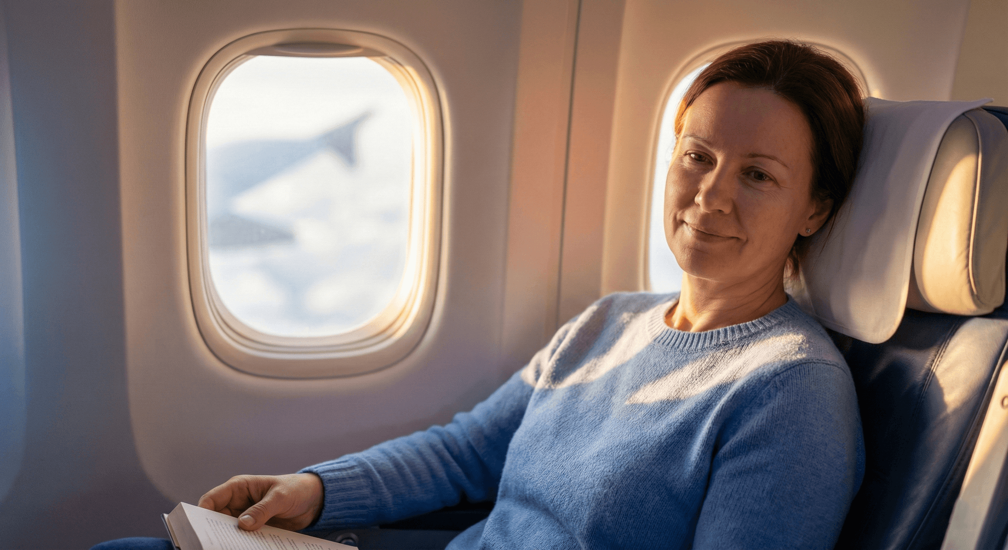 Relaxed passenger enjoying a calm flight experience